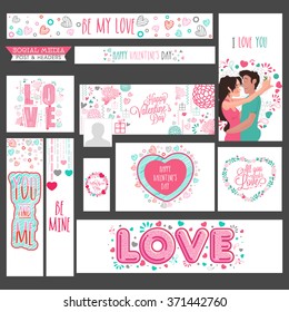 Social Media post and header set with creative elements for Happy Valentine's Day celebration.