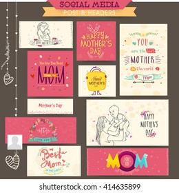 Social Media Post and Header set with creative typographic collection for Happy Mother's Day celebration.