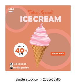 Social media post for Ice Cream. Social media post Template.