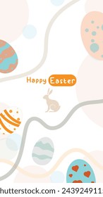 Social media post idea for easter egg background isolated in white, hand draw line rabbit, suit for decoration ,web, banner , wallpaper, portrait format