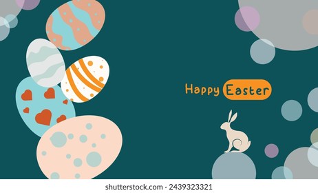 Social media post idea for easter egg background isolated in green, hand draw line rabbit, suit for decoration ,web, banner , wallpaper , with blank space