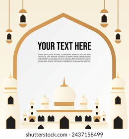 Idea de publicación en medios sociales para Ramadán y eid el primer día con vector de marco de mezquita