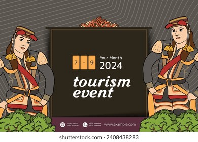 Social Media Post Ideenvorlage mit Indonesien Angguk Tanz handgezeichnet Illustration