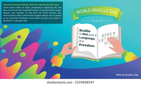 Social media, post, social media post, Illustration, Vector, World Braille Day, January 4th, Braille, Louis Braille, Blindness, Visual Impairment, Accessibility, Inclusion, Disability Rights