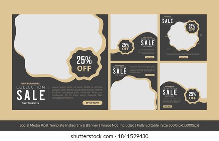 SOCIAL MEDIA POST INSTAGRAM TEMPLATE & BANNER MODERN STYLE NEW FURNITURE SALE COLLECTION (BLACKCREAMCOLOR)