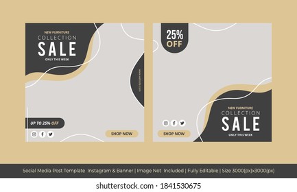 SOCIAL MEDIA POST INSTAGRAM TEMPLATE & BANNER MODERN STYLE NEW FURNITURE SALE COLLECTION (BLACKCREAMCOLOR)