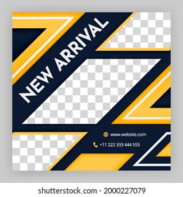 social media post and internet ads. social media post templates. White background with geometric elements in black and yellow. Editable minimal square banner template For personal and business account