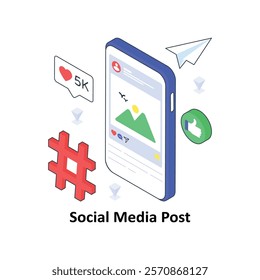 Social Media Post isometric Colored illustration. EPS File stock illustration