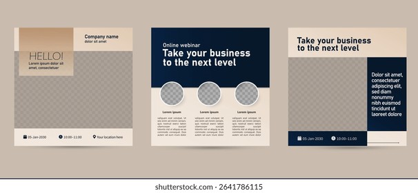 social media post layout blue gold beige luxury template for real estate property finance investment. elegant square brochure flyer ad vector background