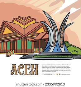 Social media post layout template for tourism with Aceh culture illustration svg