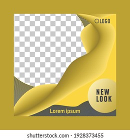 Distribución de publicaciones en medios sociales. Esta plantilla se puede usar para marketing digital, promoción de marca de moda, deportes. Se puede publicar en historias y feeds. Esta plantilla abstracta está en un tema de color amarillo.