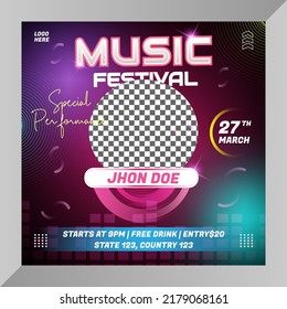 Social media post Live Music Festival for Social Media Baner with Pink Color Template