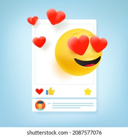 Social media post with love. 3d vector illustration
