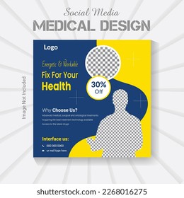 Social media post medical banner design template. vector healthcare clinic web poster layout.