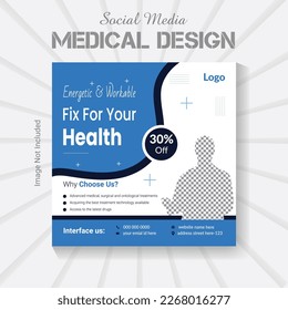 Social media post medical banner design template. vector healthcare clinic web poster layout.