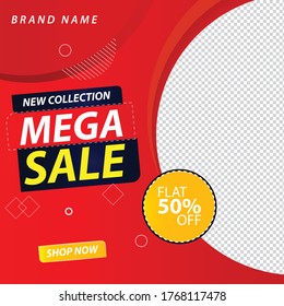 Social Media Post for Mega Sale with Flat 50% Discount Offer.