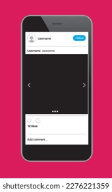 social media post mock up on mobile phone