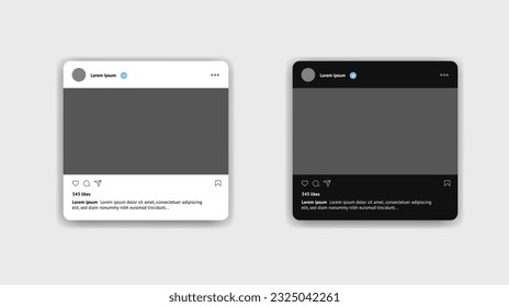 Social media post mockup. Day and night theme on light background for Instagram. Social network mobile app page template. Vector illustration.