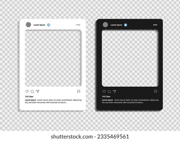 Social media post mockup. Day and night theme on transparent background. Template photo frame for social network. Vector illustration.