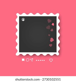 Maqueta de publicación en redes sociales diseñada como un marco de fotos. El marco cuadrado blanco perfecto para diseños de redes sociales, anuncios románticos, contenido de San Valentín y narración digital creativa