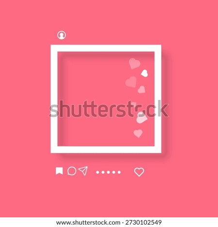 Social media post mockup designed as a photo frame. The white square frame perfect for social media layouts, romantic announcements, Valentine's Day content, and creative digital storytelling