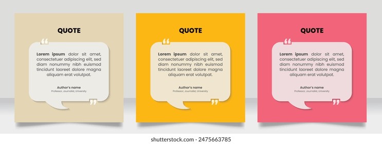 Social media post motivation quote template. 3D bubble testimonial banner, quote, infographic. Good for Inspirational speech bubbles, quote bubbles and text box.