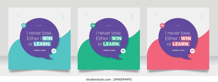 Social media post motivation quote template. 3D bubble testimonial banner, quote, infographic. Good for Inspirational speech bubbles, quote bubbles and text box.