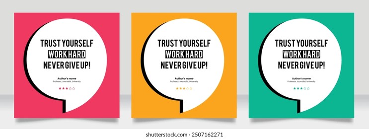 Social media post motivation quote template. 3D bubble testimonial banner, quote, infographic. Good for Inspirational speech bubbles, quote bubbles and text box.