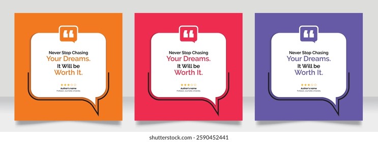 Social media post motivation quote template. 3D bubble testimonial banner, quote, infographic. Good for Inspirational speech bubbles, quote bubbles and text box.