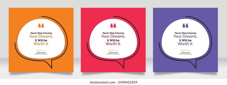 Social media post motivation quote template. 3D bubble testimonial banner, quote, infographic. Good for Inspirational speech bubbles, quote bubbles and text box.