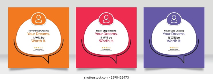 Social media post motivation quote template. 3D bubble testimonial banner, quote, infographic. Good for Inspirational speech bubbles, quote bubbles and text box.