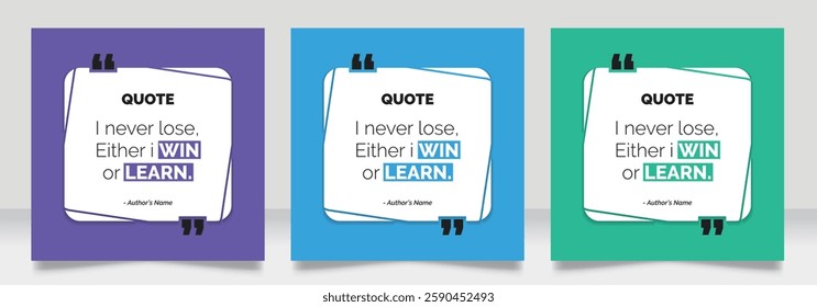 Social media post motivation quote template. 3D bubble testimonial banner, quote, infographic. Good for Inspirational speech bubbles, quote bubbles and text box.