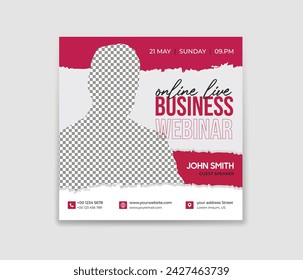 social media post online webinar design template. Good template for advertising on social media. Editable web Banner Post Template.