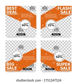 social media post orange colour there is four template in one package for promotion your business