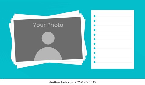 Social media post photo paper frame template with blue background	