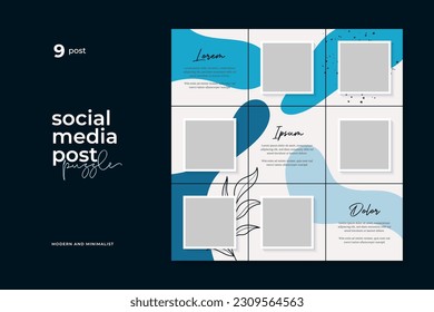 Social media post puzzle template, abstract element design, pastel background, puzzle feed pack template.