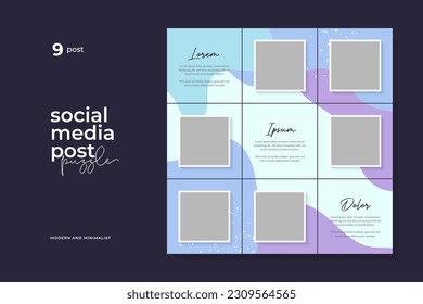 Social media post puzzle template, abstract element design, pastel background, puzzle feed pack template.