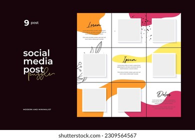 Social media post puzzle template, abstract element design, pastel background, puzzle feed pack template.