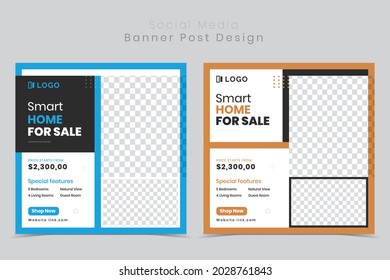 Social media post for Real estate square editable banner template. Minimalist design Set.