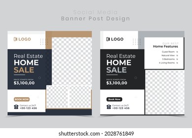 Social media post for Real estate square editable banner template. Minimalist design Set.