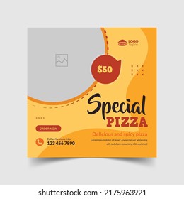 Social Media Post Restaurant, Elegant pizza menu promotion social media banner template