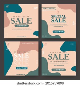 Social Media Post Sale Template Collection With Smartphone Illustration On Black Background.
