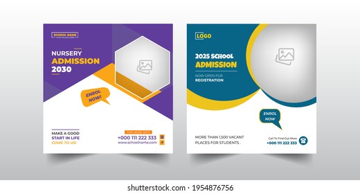 social media post, school education admission ad for facebook instagram,twitter and back to school web banner template or square flyer poster