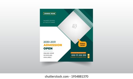 social media post, school education admission ad for facebook instagram,twitter and back to school web banner template or square flyer poster