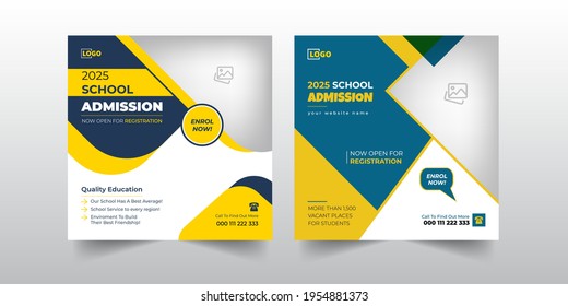 social media post, school education admission ad for facebook instagram,twitter and back to school web banner template or square flyer poster