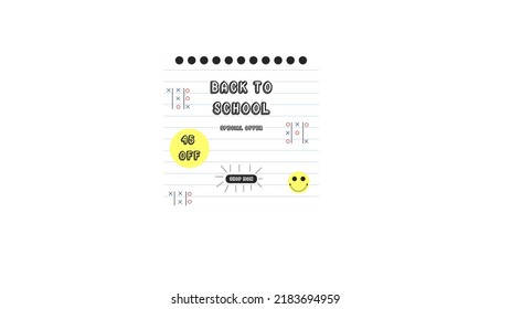 Social Media Post, Special Offer, Back To School, 45 Off, Notebook Drawings, School Notebook Backgrounds, Shop Now, Vetor, Template