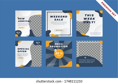 Social media post in square retangle size. Dark blue and orange liquid abstract combination.