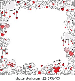 Social Media Post Square Template for Valentine's Day. Square Picture Frame with copy space in middle.