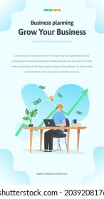 Social Media Post Story Template with flat Character, statistics illustration Growing Business Used for web, app, infographic, advertising, etc
