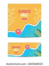 Social media post for summer sale, Web banner post for summer sale, Set of summer sale post template, Hot summer sale post layout design.